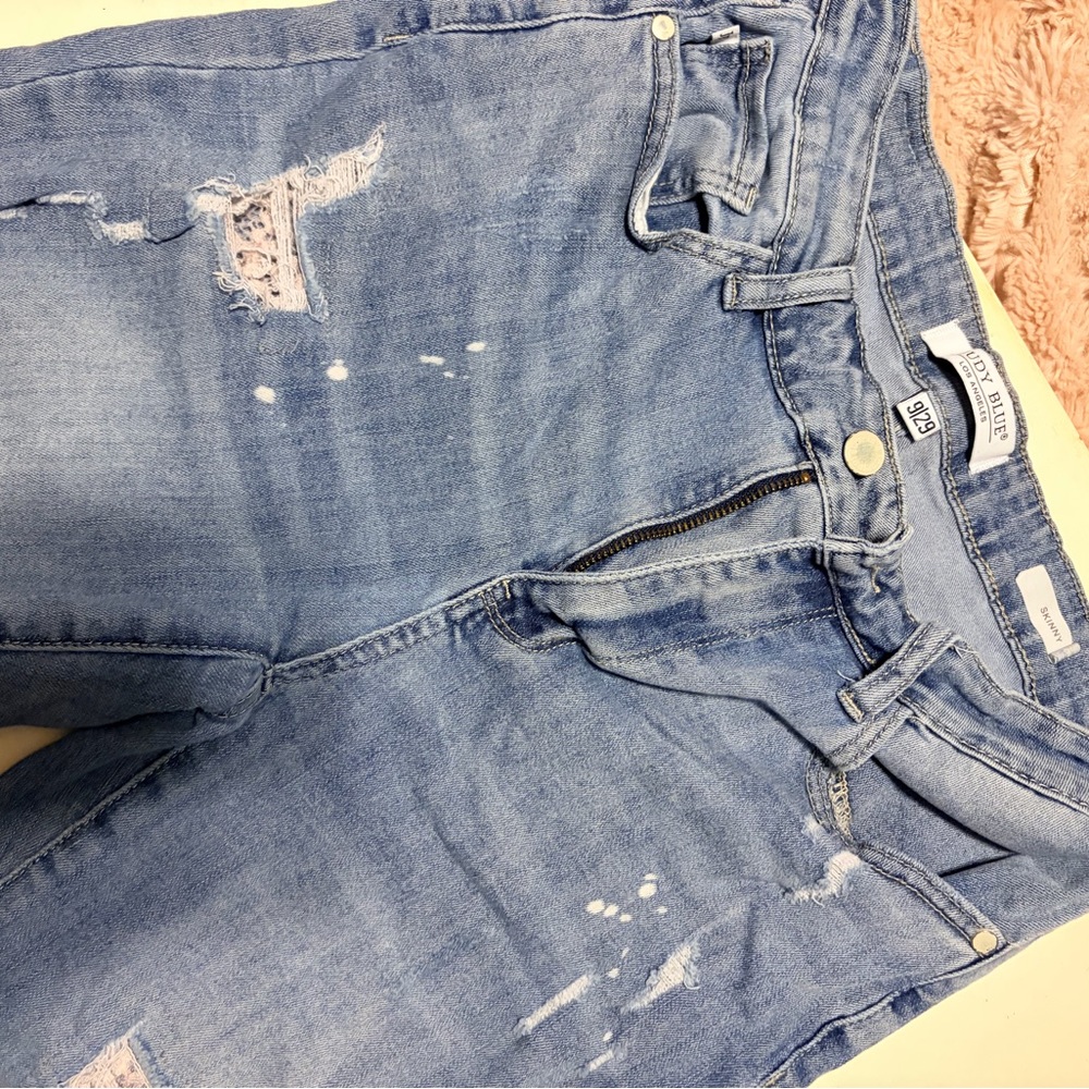 Judy Blue Distressed Light Blue Jeans with pink lace